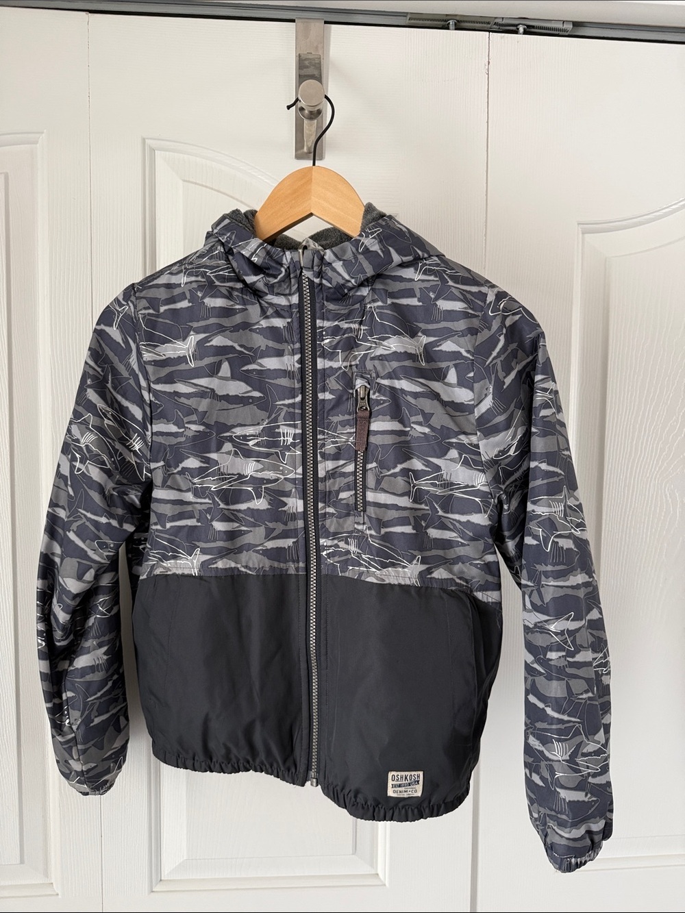 OshKosh B'gosh Gray and Black shark Patterned Hooded Jacket